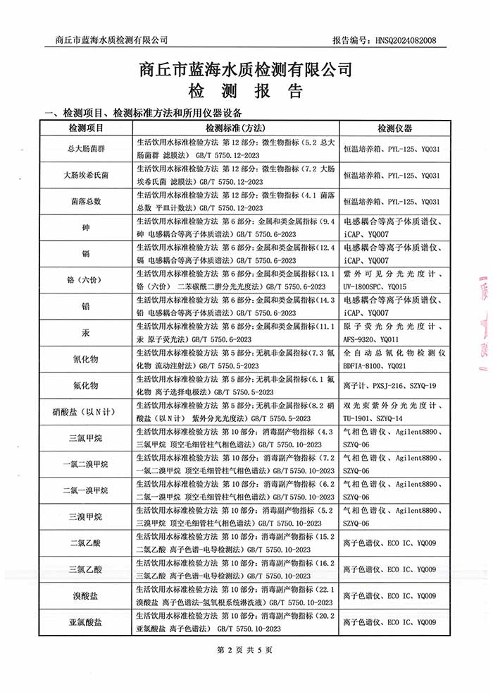 關(guān)于民權(quán)縣水務(wù)公司2024年8月水質(zhì)檢測報告的公示