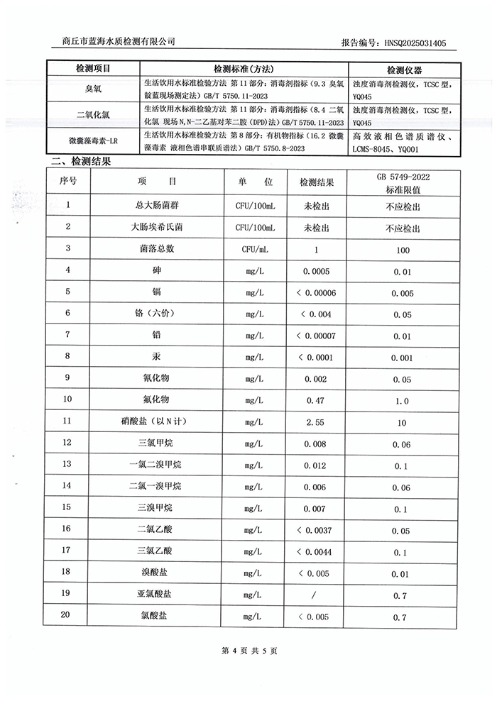 水務(wù)公司三月份水質(zhì)檢測報告